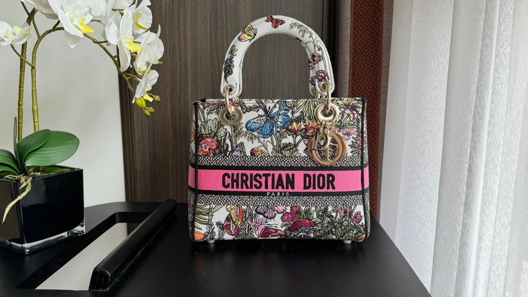 Christian Dior Medium Lady D-Lite Bag with Butterfly Around the World Embroidery