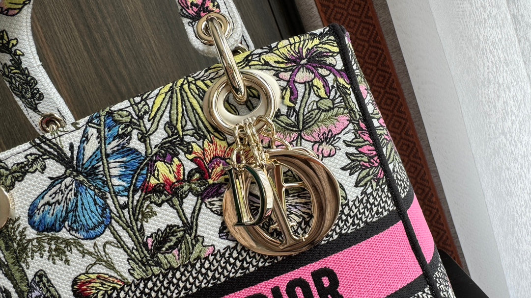 Christian Dior Medium Lady D-Lite Bag with Butterfly Embroidery
