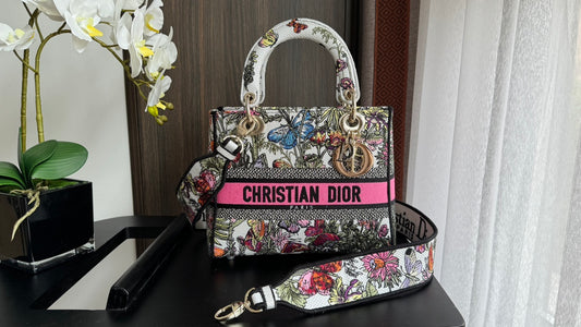 Dior Vintage Floral Embroidered Top Handle Bag with Shoulder Strap