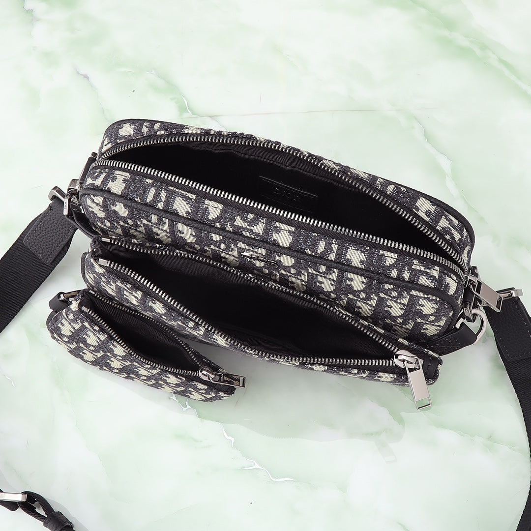 Dior Luxury Monogram Jacquard Crossbody Messenger Bag with Pouch