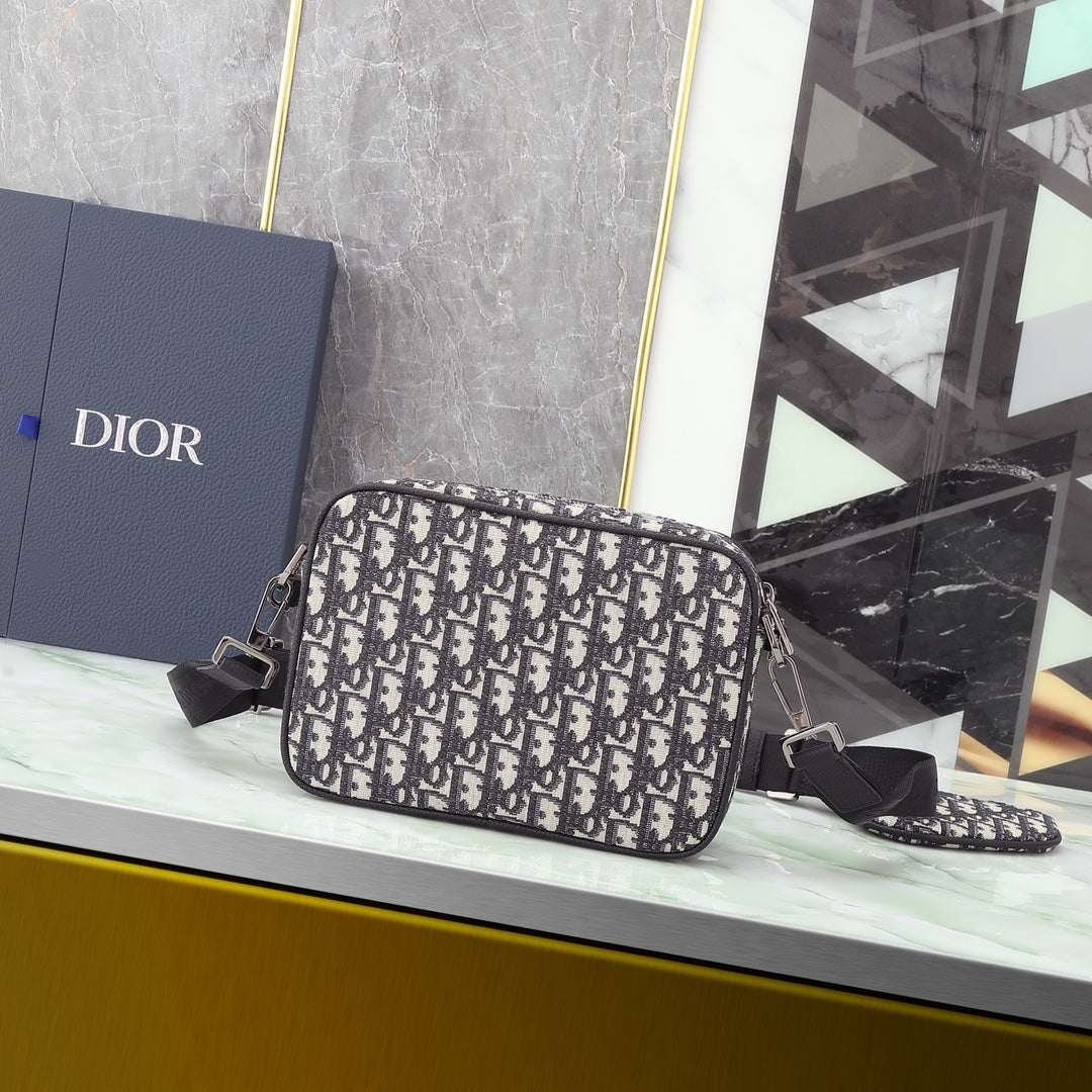 Dior Luxury Monogram Jacquard Crossbody Messenger Bag with Pouch