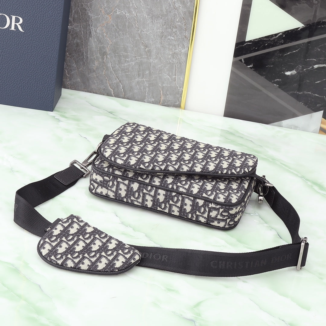 Dior Luxury Monogram Jacquard Crossbody Messenger Bag with Pouch