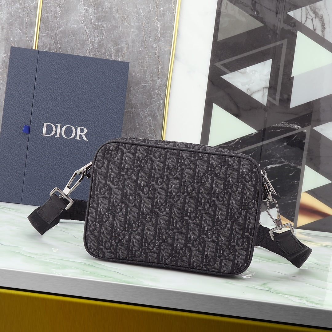 Dior Black Monogram Crossbody Messenger Bag with Detachable Pouch