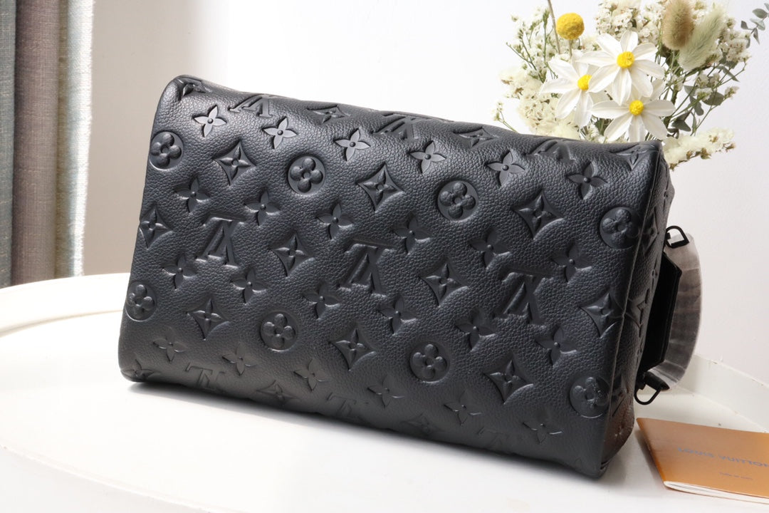 Louis Vuitton Luxury Black Embossed Monogram Dopp Kit Travel Toiletry Bag