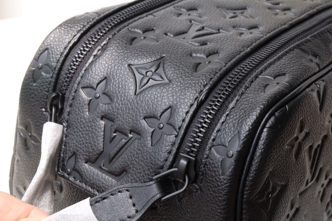 Louis Vuitton Luxury Black Embossed Monogram Dopp Kit Travel Toiletry Bag
