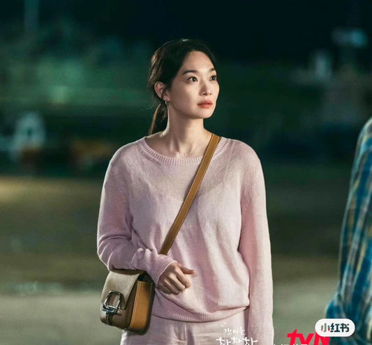 Women's Light Pink Long Sleeve Knit Pullover Top - K-Drama Inspired Style