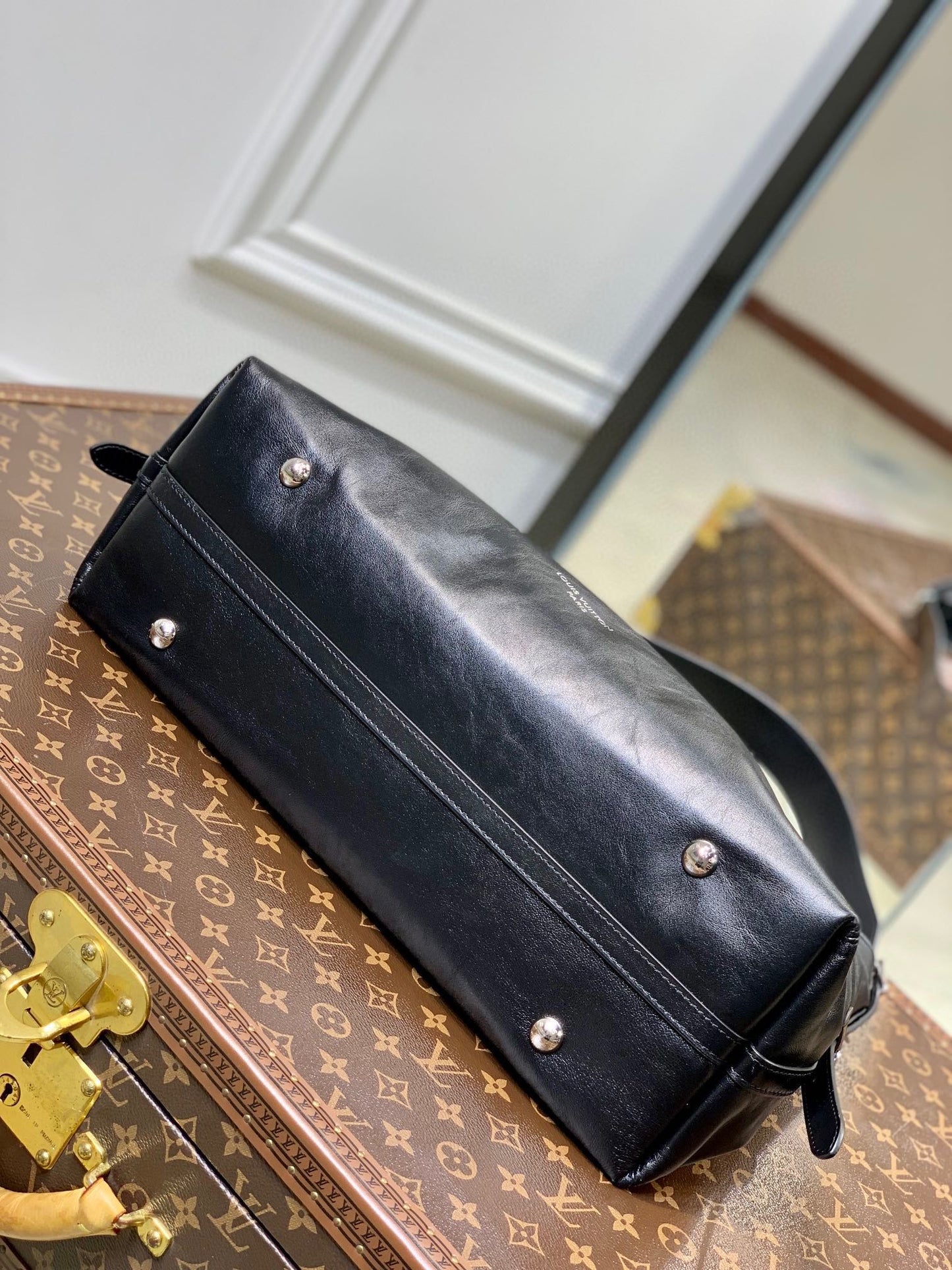 Louis Vuitton Classic Black Leather Hobo Bag with Detachable Monogram Pouch