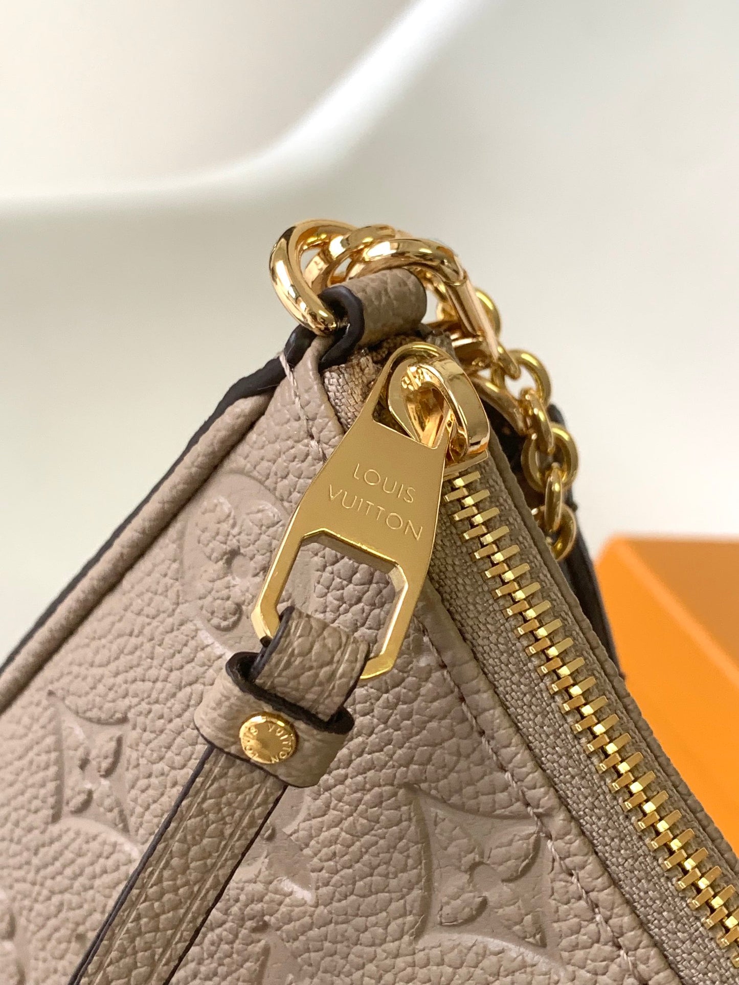 Louis Vuitton Taupe Embossed Leather Shoulder Bag with Gold Chain Strap