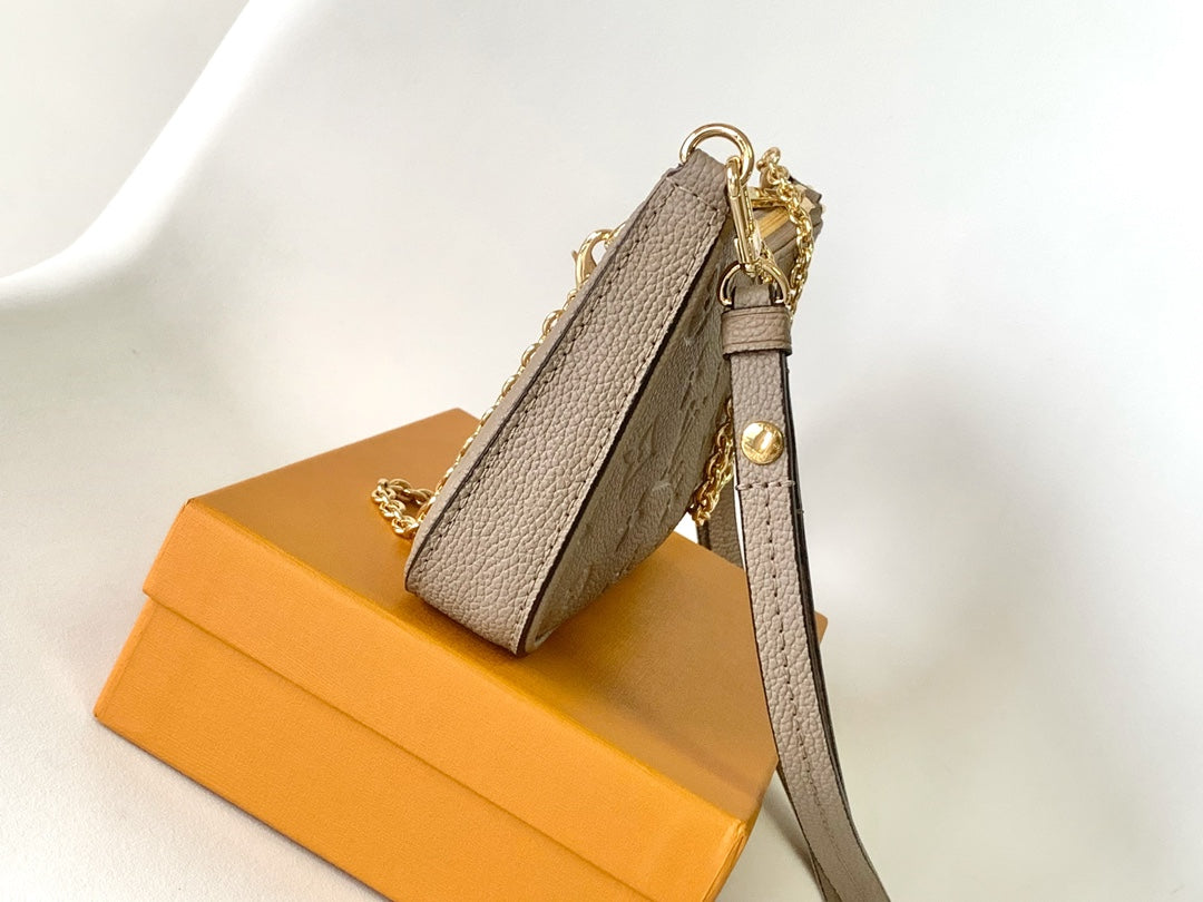 Louis Vuitton Taupe Embossed Leather Shoulder Bag with Gold Chain Strap