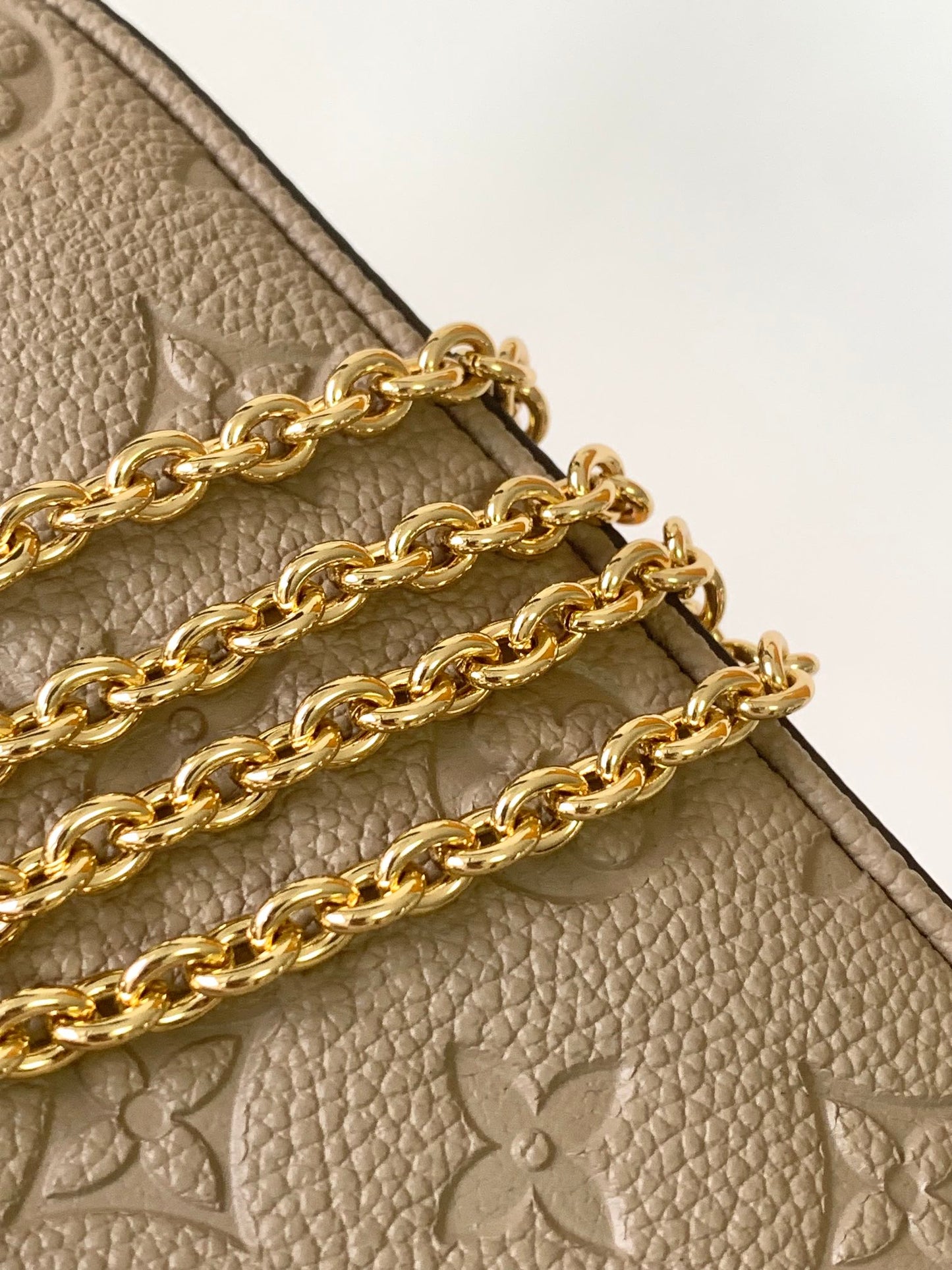 Louis Vuitton Taupe Embossed Leather Shoulder Bag with Gold Chain Strap