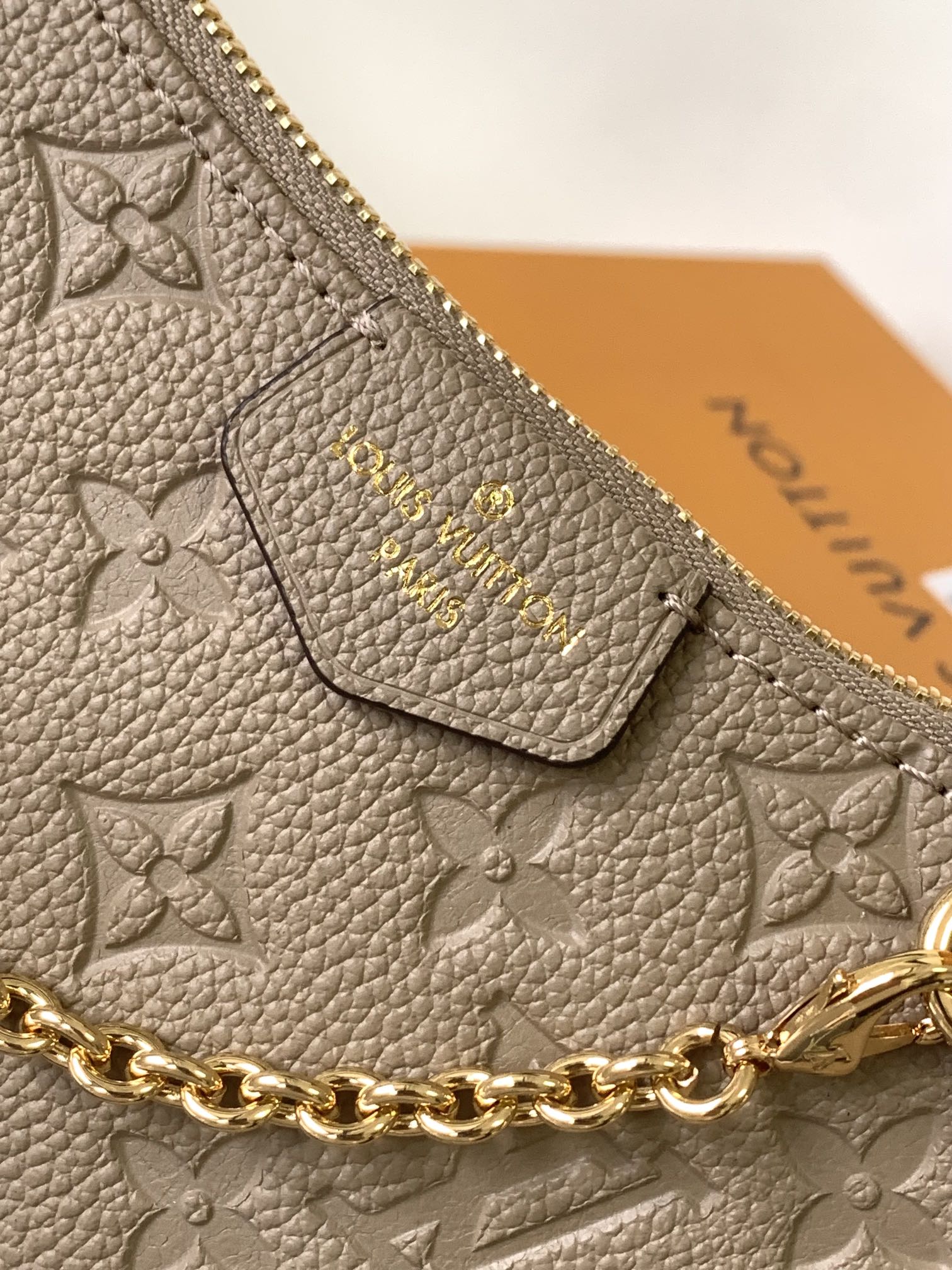 Louis Vuitton Taupe Embossed Leather Shoulder Bag with Gold Chain Strap