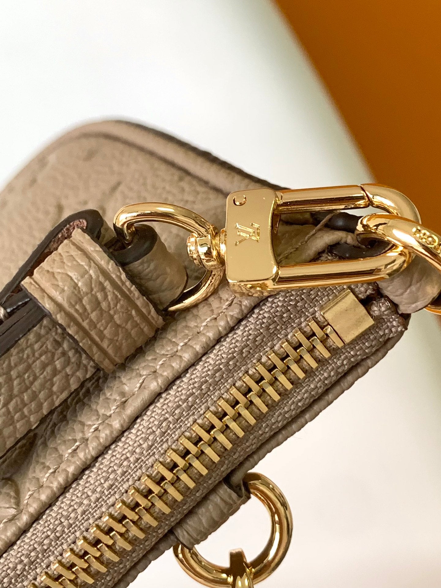 Louis Vuitton Taupe Embossed Leather Shoulder Bag with Gold Chain Strap