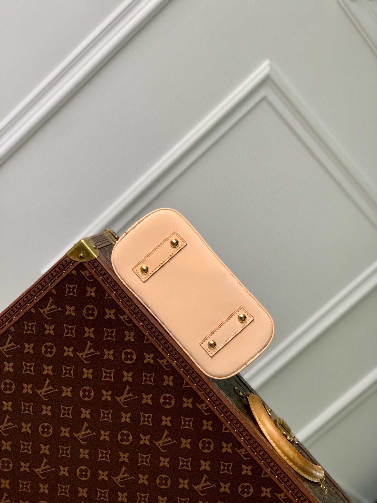 Louis Vuitton Elegant Pastel Checkered Dome Handbag with Leather Top Handle