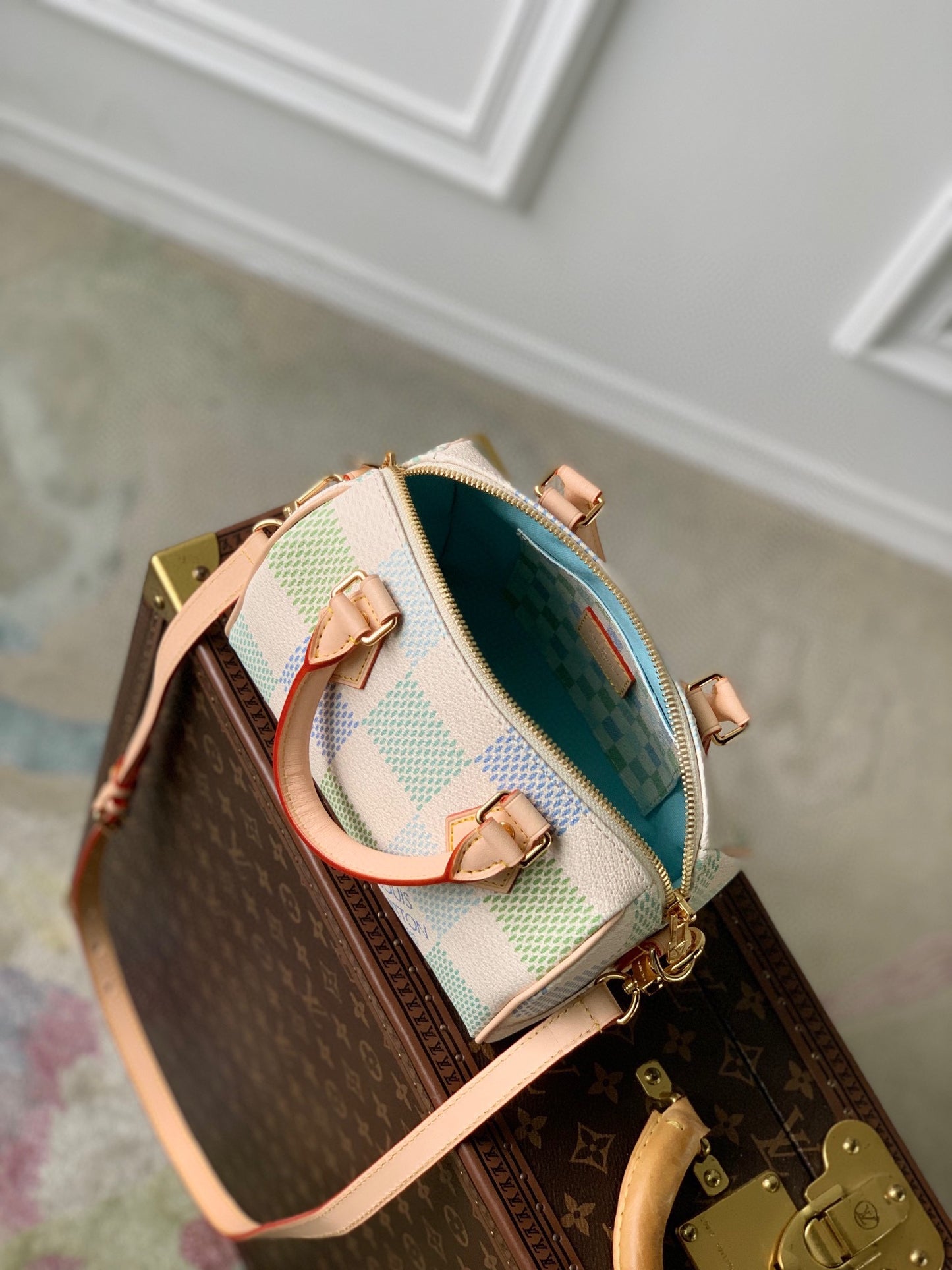 Louis Vuitton Nano Speedy Handbag - Pastel Damier Azur Canvas - Green &amp; Blue