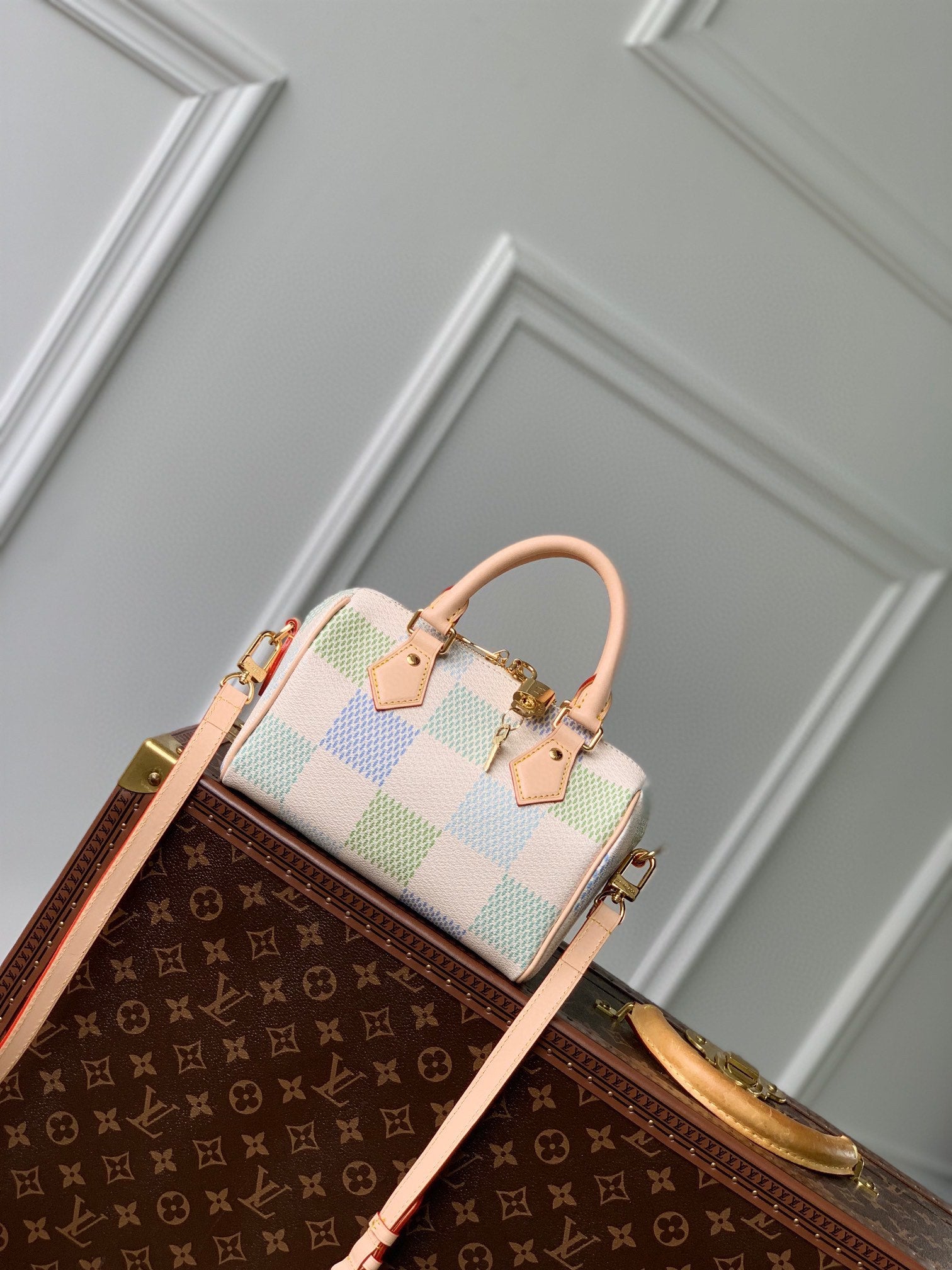 Louis Vuitton Mini Checkerboard Print Barrel Bag with Leather Top Handles