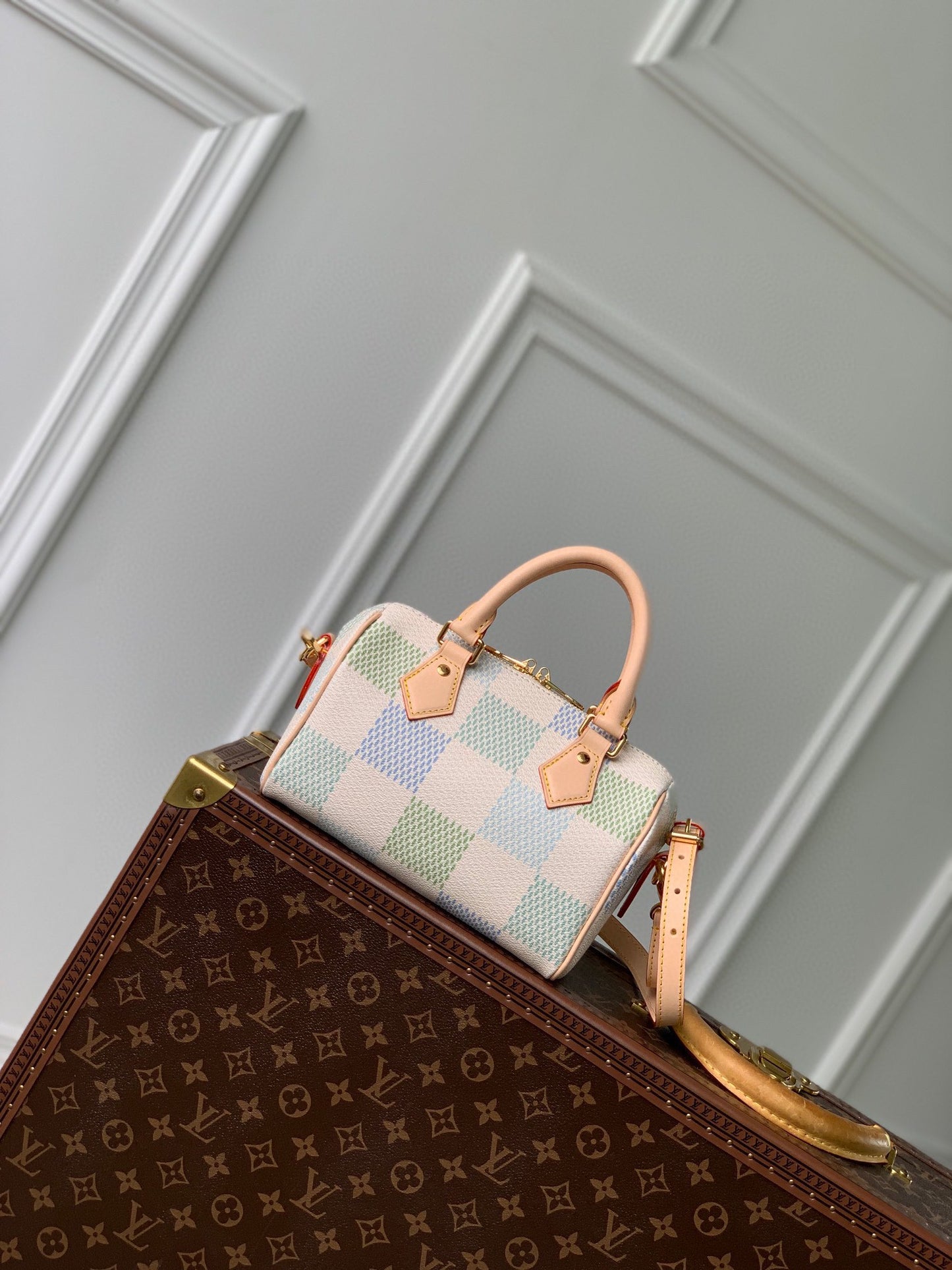 Louis Vuitton Mini Checkerboard Print Barrel Bag with Leather Top Handles