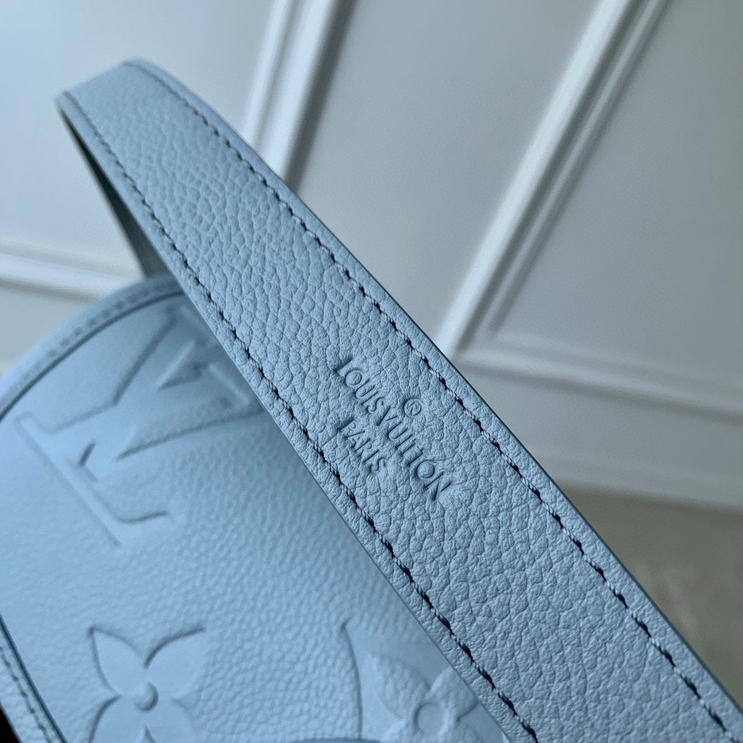 Louis Vuitton Light Blue Embossed Leather Shoulder Bag with Gold Hardware