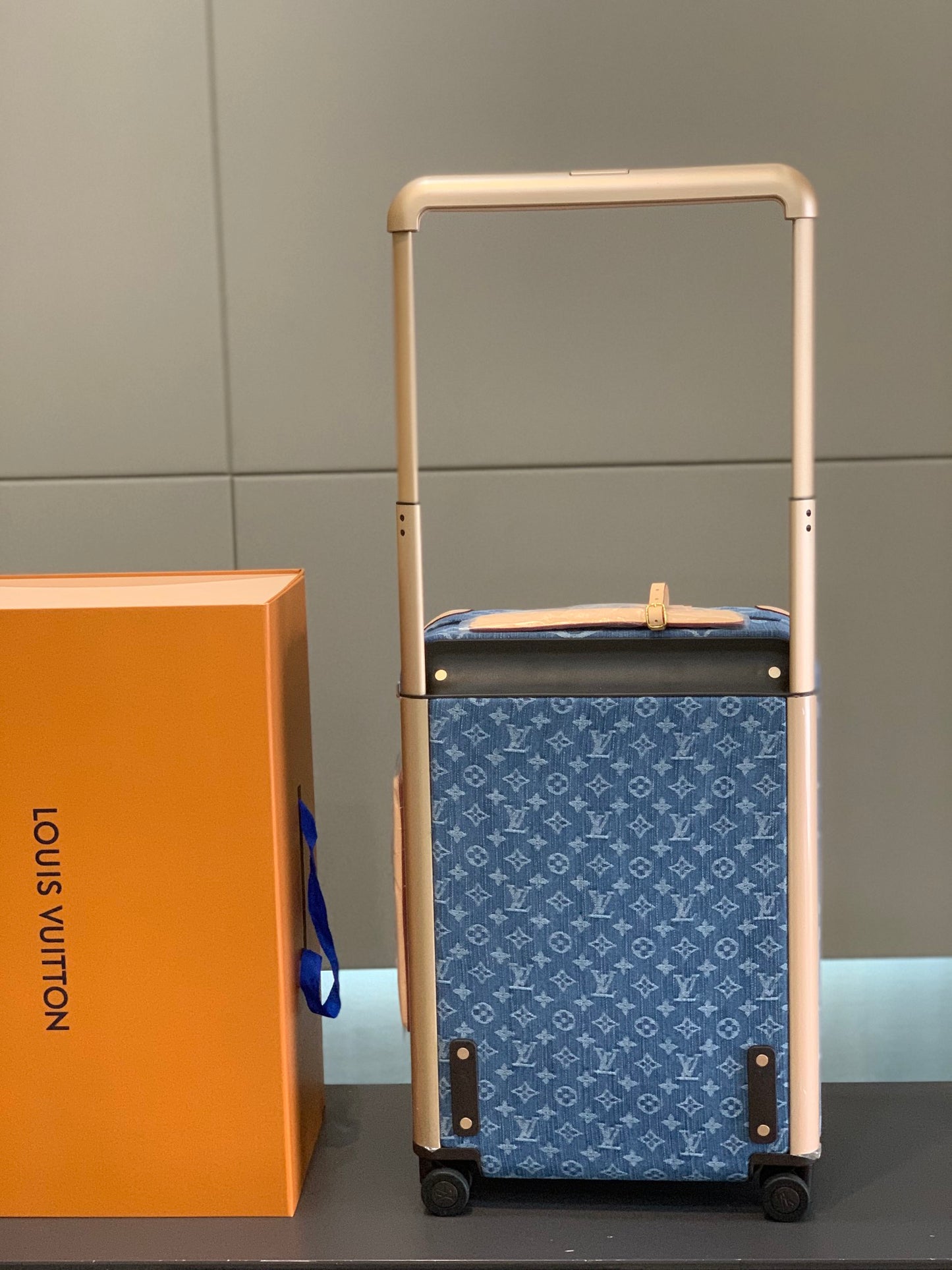 Blue Monogram Denim Pattern Rolling Suitcase Carry-On Bag
