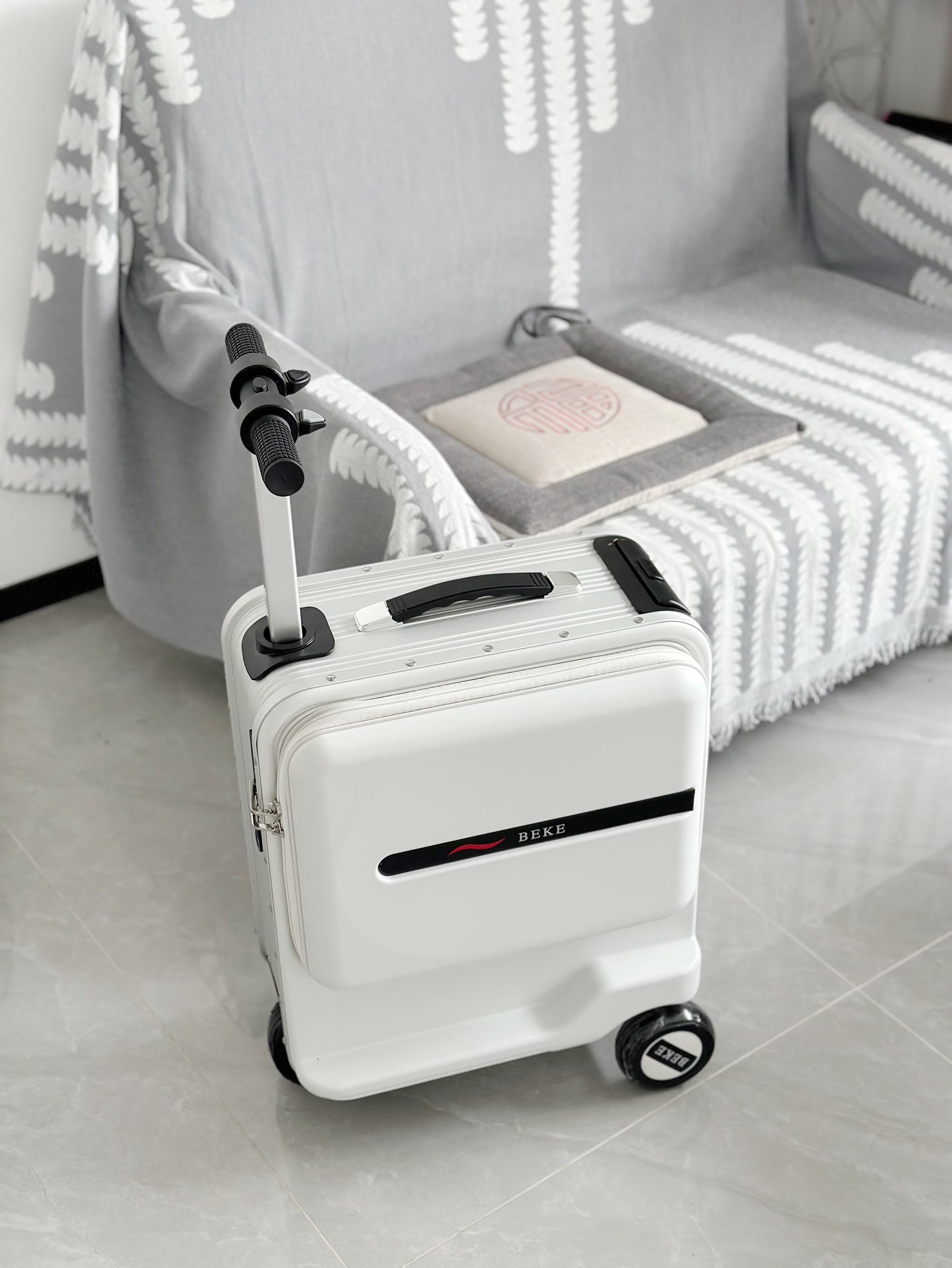 White Electric Ride-On Scooter Suitcase Hardshell Carry-On Luggage