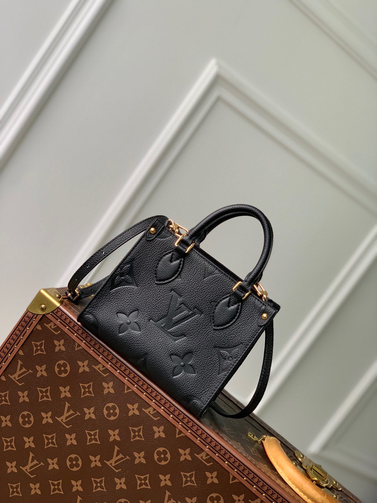 Louis Vuitton Black Embossed Textured Leather Top Handle Tote Handbag