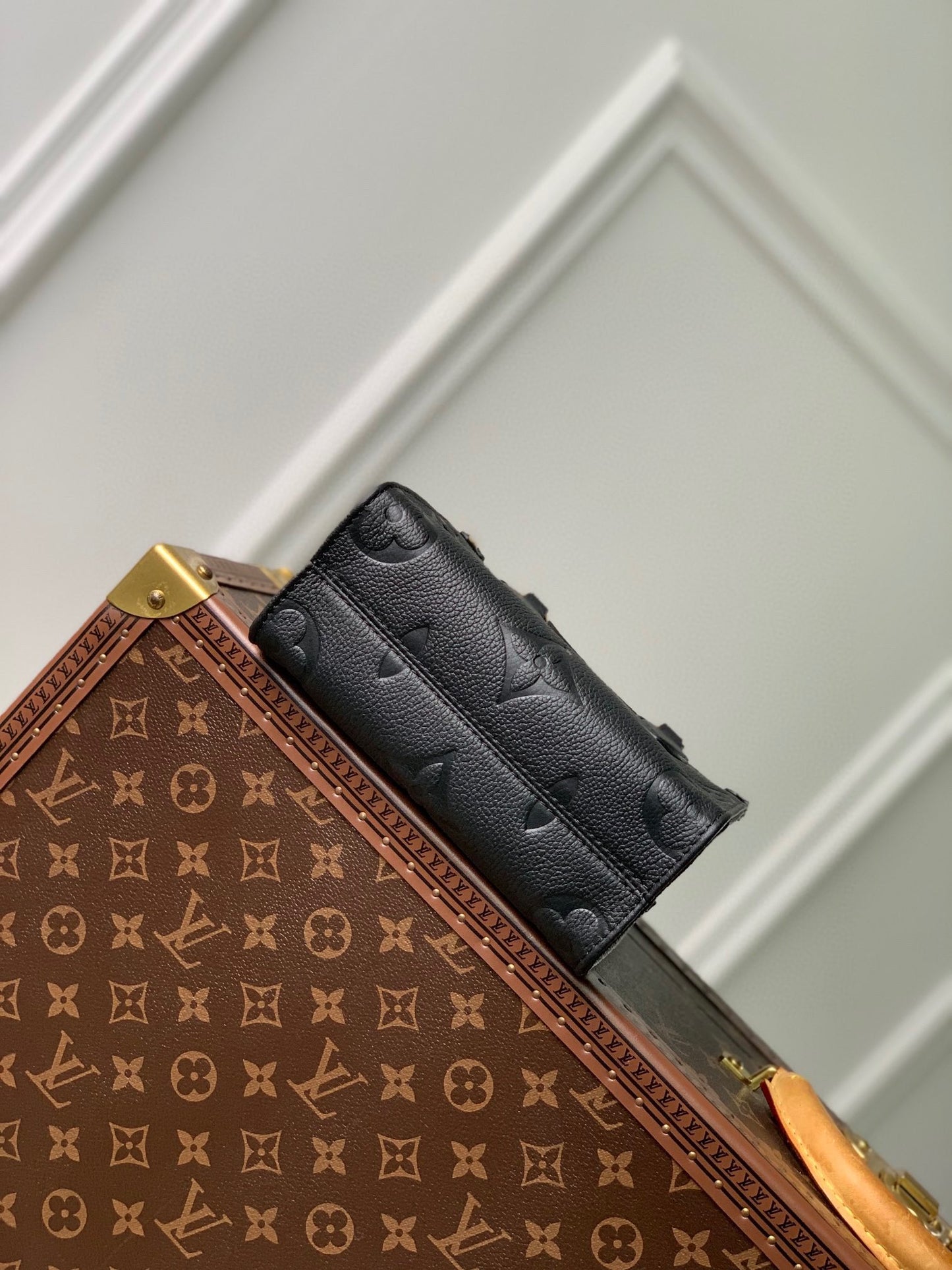 Louis Vuitton Black Embossed Textured Leather Top Handle Tote Handbag
