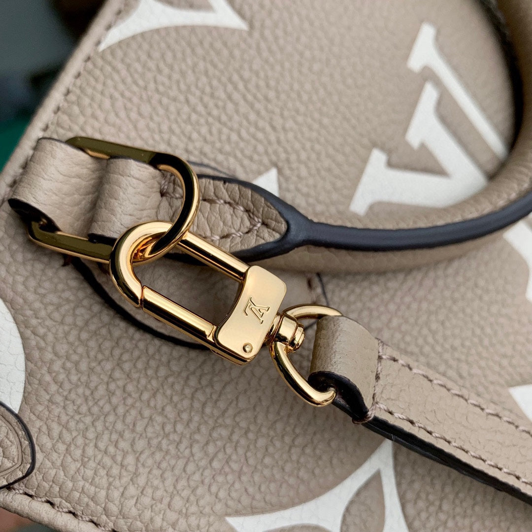 Louis Vuitton Elegant Taupe Embossed Leather Mini Tote Bag with Top Handles