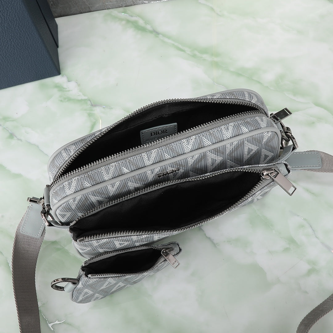 Dior Grey Geometric Print Crossbody Shoulder Bag with Detachable Pouch