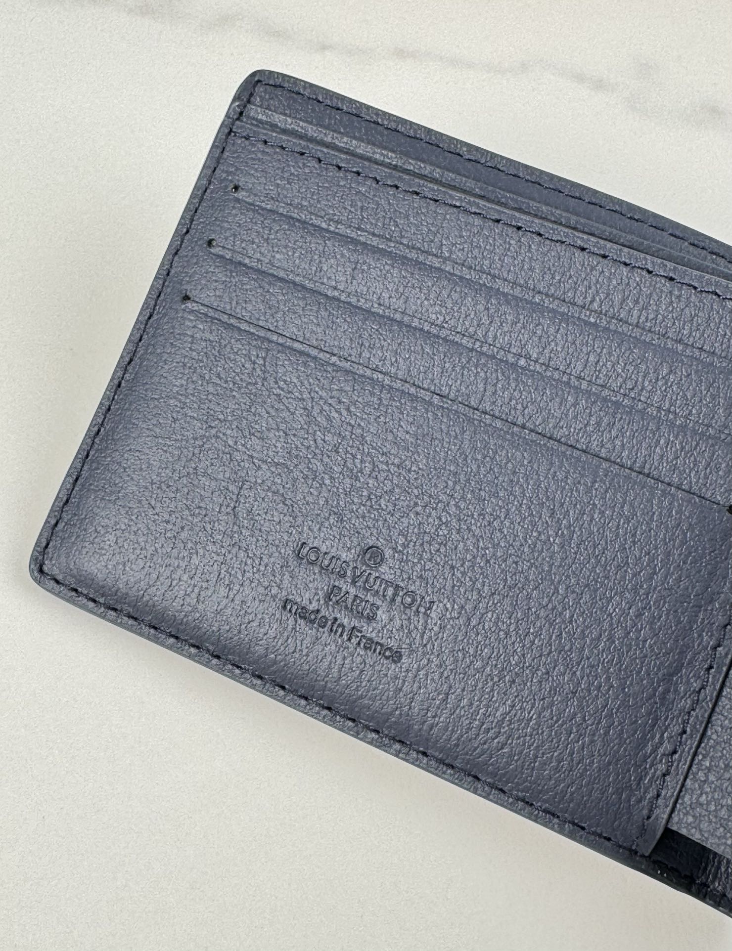Louis Vuitton Classic Navy Blue Monogram Pattern Men's Bifold Wallet