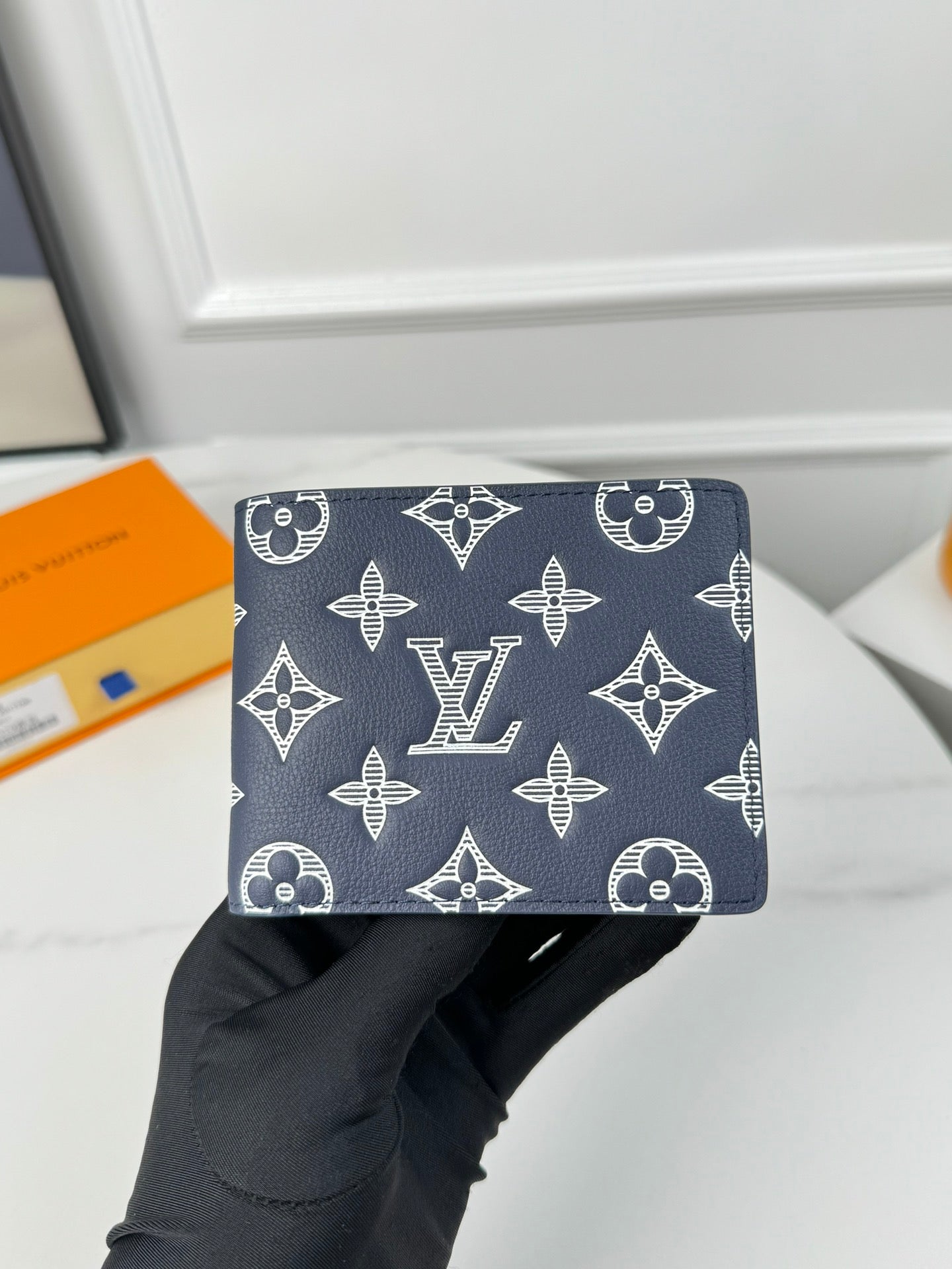 Louis Vuitton Classic Navy Blue Monogram Pattern Men's Bifold Wallet