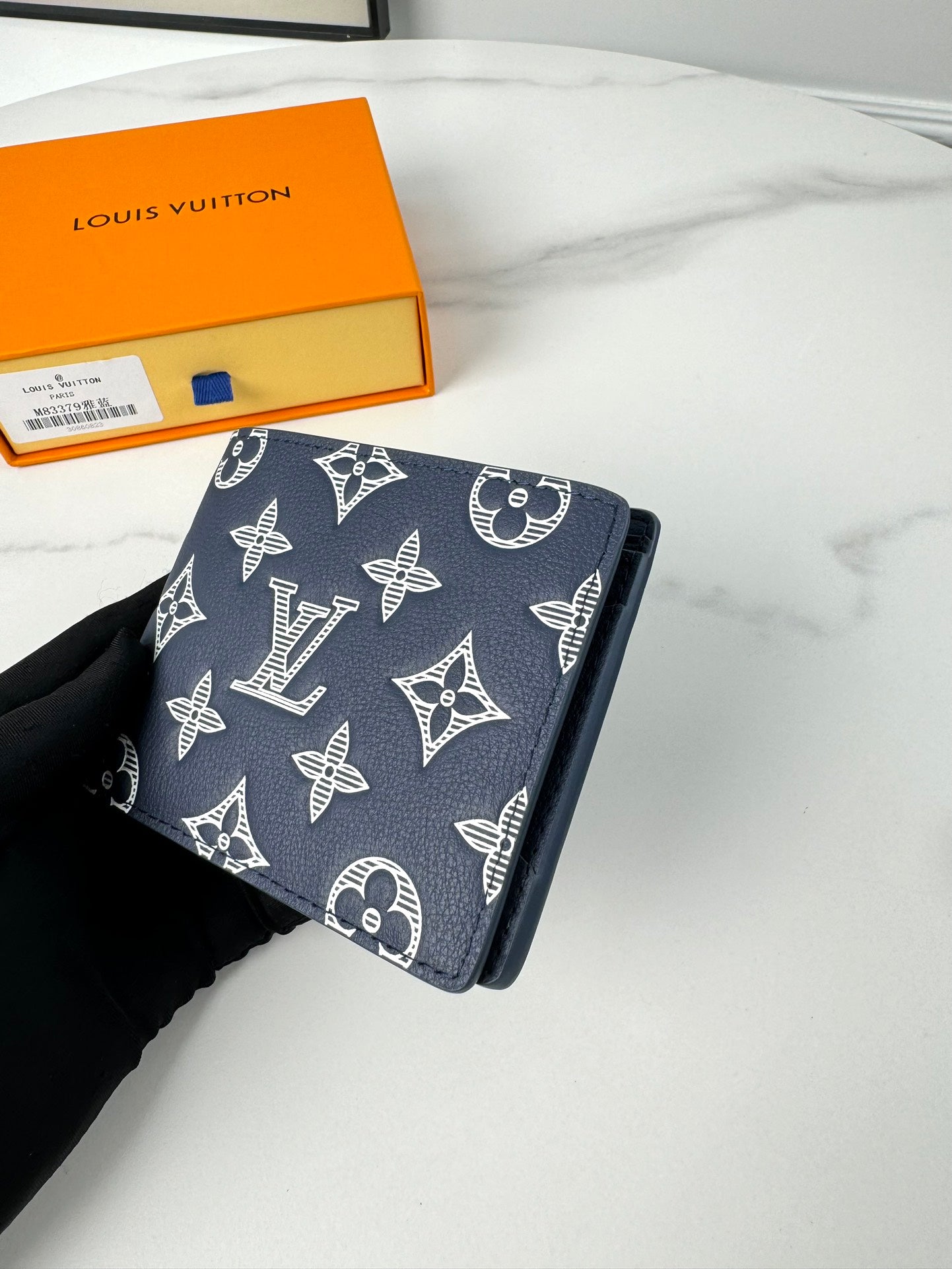 Louis Vuitton Classic Navy Blue Monogram Pattern Men's Bifold Wallet