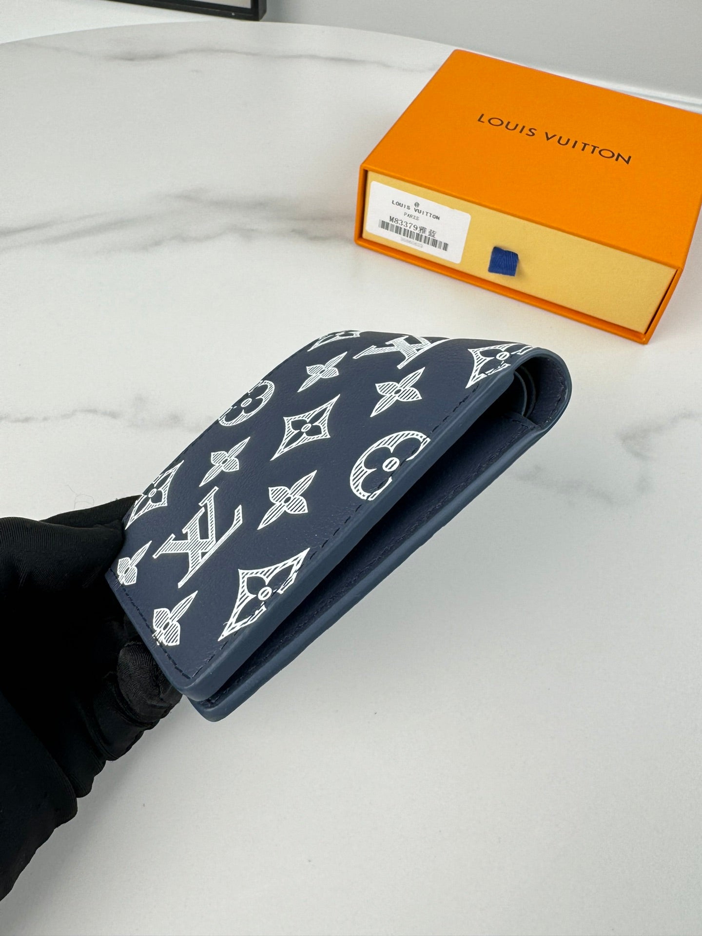 Louis Vuitton Classic Navy Blue Monogram Pattern Men's Bifold Wallet