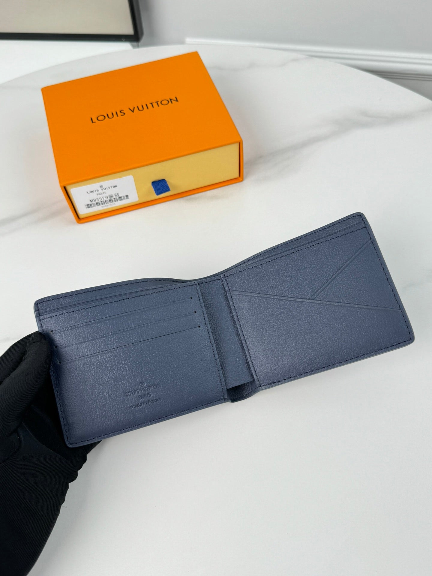 Louis Vuitton Classic Navy Blue Monogram Pattern Men's Bifold Wallet