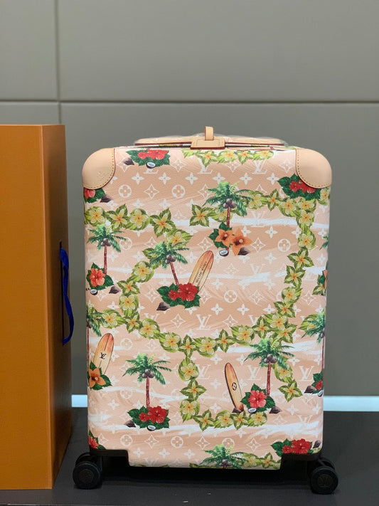 Pink Tropical Palm Tree Print Rolling Suitcase Travel Luggage