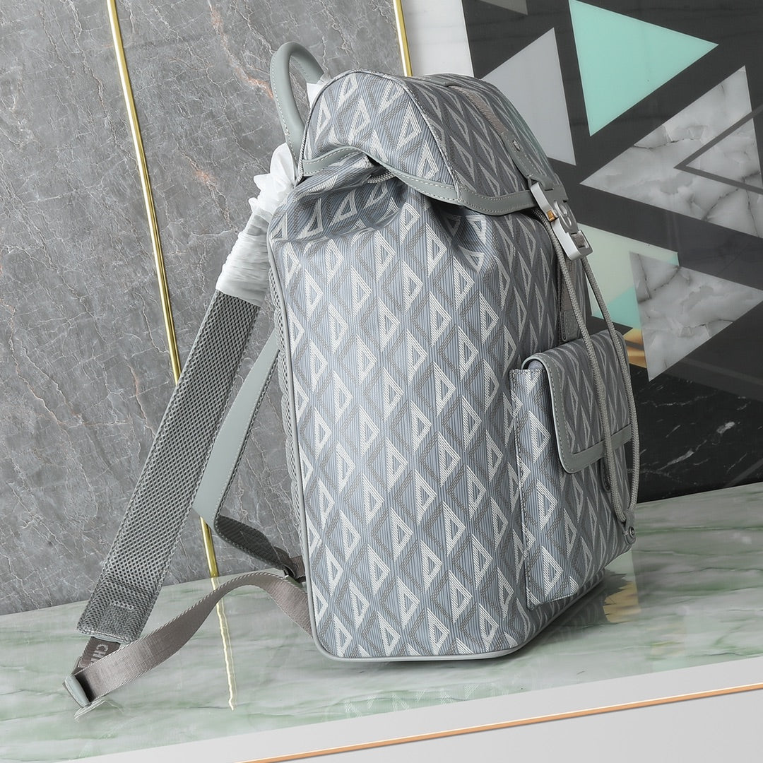 Dior Geometric Pattern Grey Canvas Backpack with Quick Release Buckle