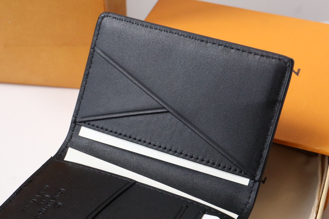 Louis Vuitton Minimalist Black Pebbled Leather Slim Card Holder Wallet