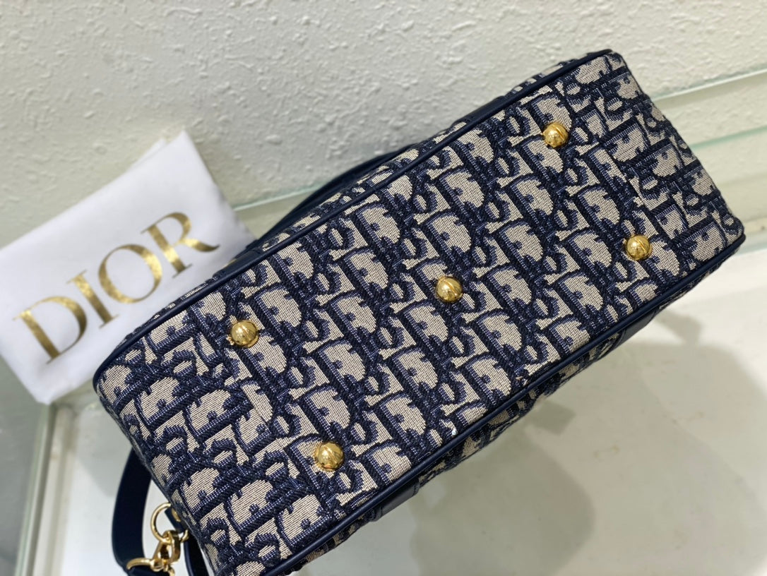 Christian Dior Blue Oblique Jacquard Medium Bowling Bag