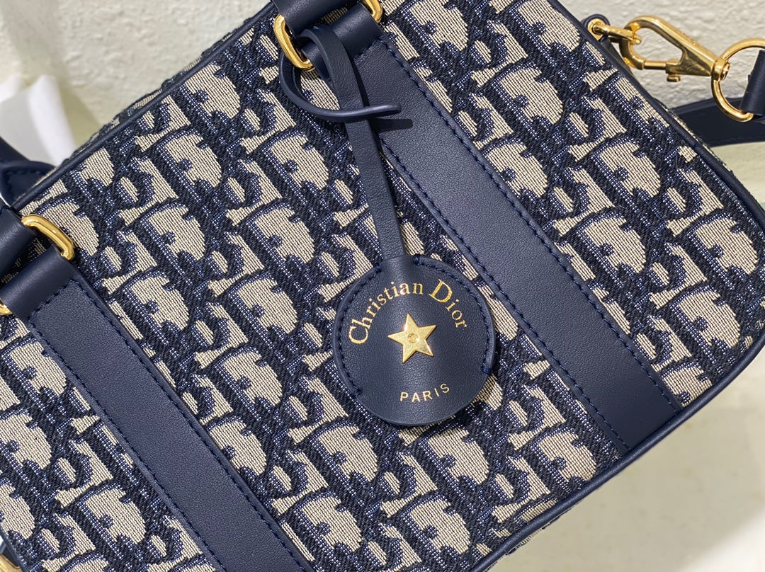Christian Dior Oblique Mini Bowling Bag Blue Jacquard Top Handle Bag