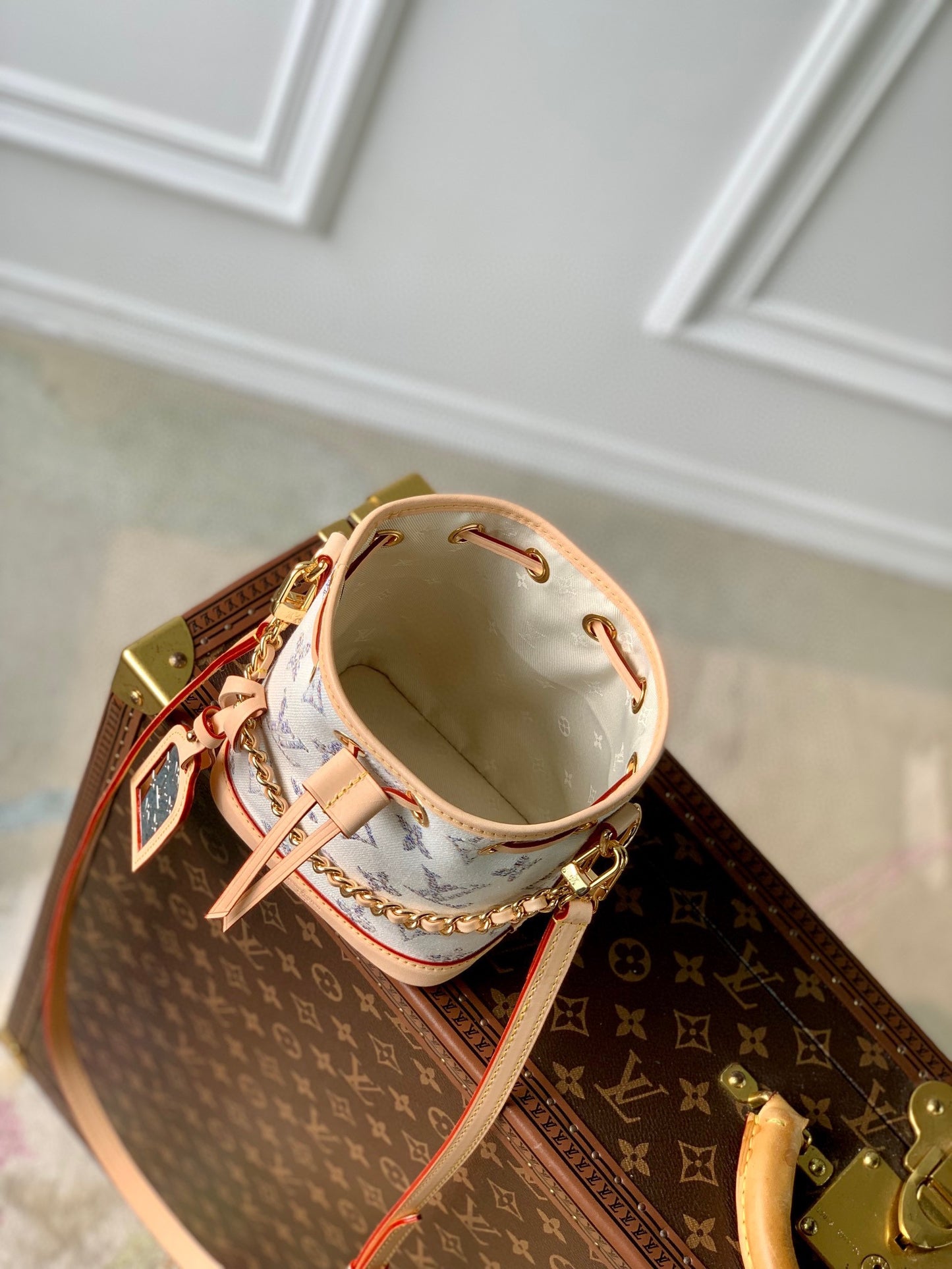 Louis Vuitton Nano Noé Bucket Bag - White &amp; Grey Monogram Canvas