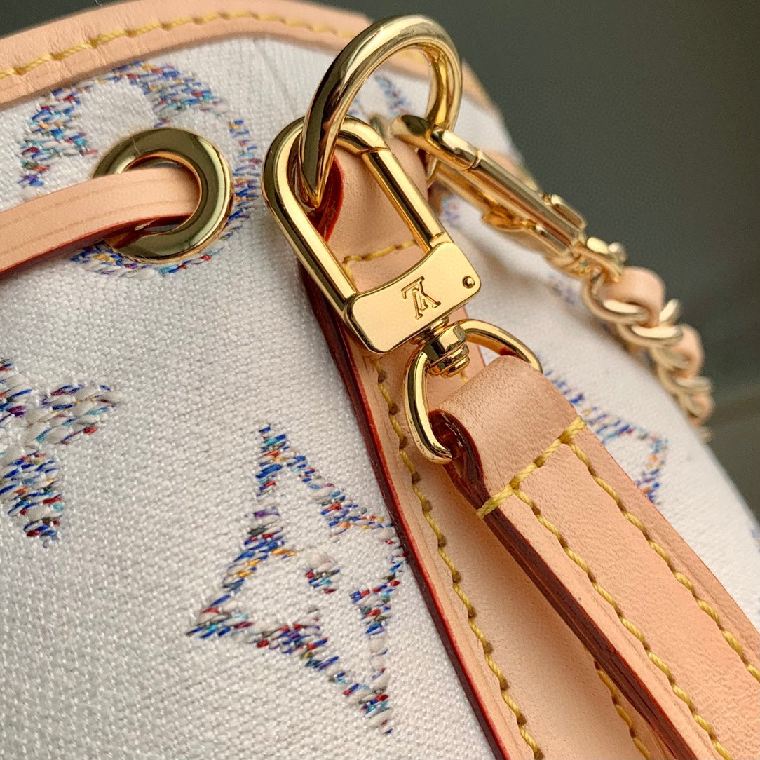 Louis Vuitton Nano Noé Bucket Bag - White &amp; Grey Monogram Canvas