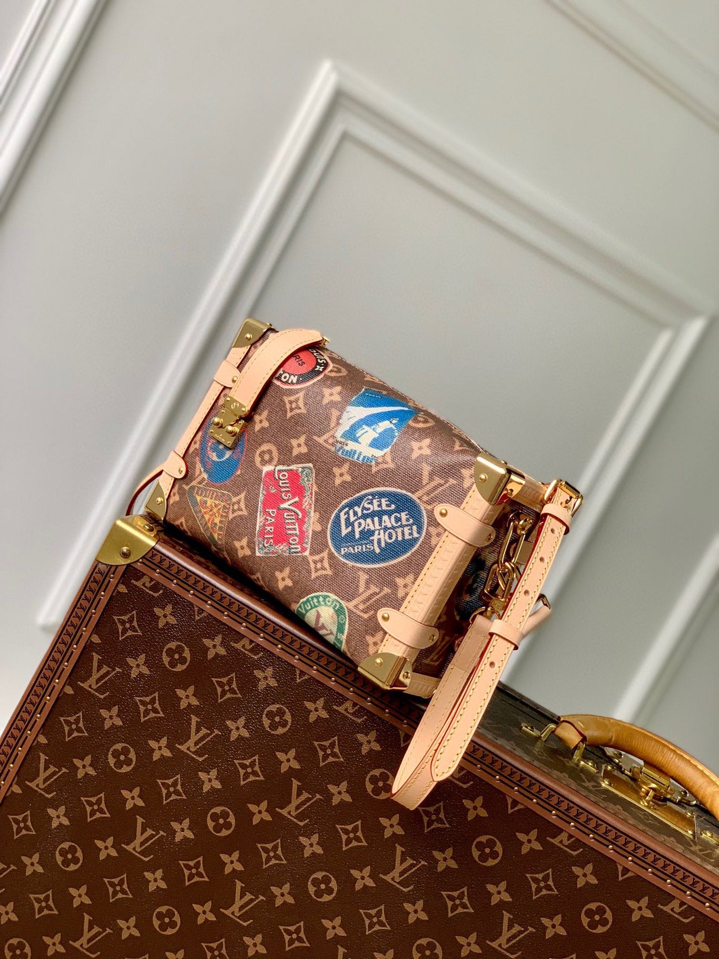 Louis Vuitton Vintage Monogram Mini Trunk Crossbody Bag with Travel Patches