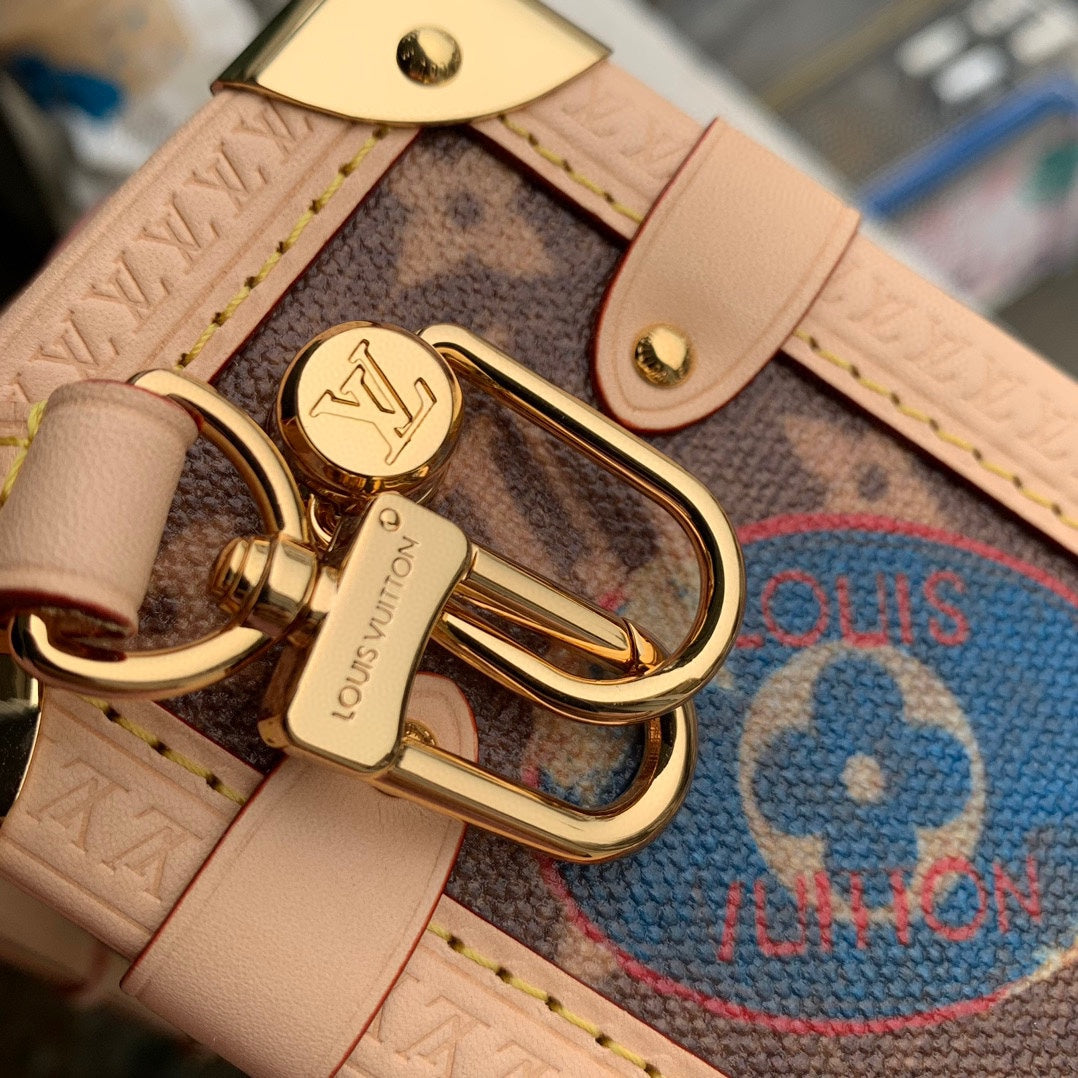 Louis Vuitton Vintage Monogram Mini Trunk Crossbody Bag with Travel Patches
