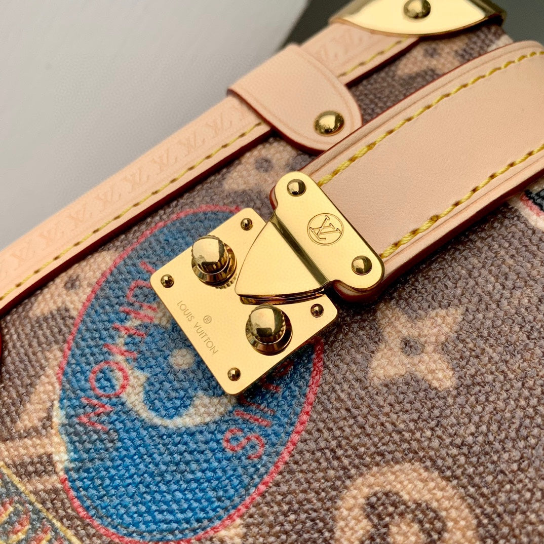 Louis Vuitton Vintage Monogram Mini Trunk Crossbody Bag with Travel Patches
