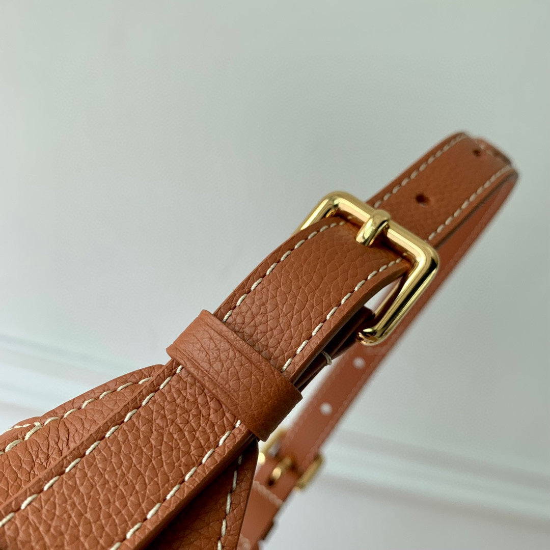 Louis Vuitton Classic Tan Leather Crescent Shoulder Bag with Gold Padlock