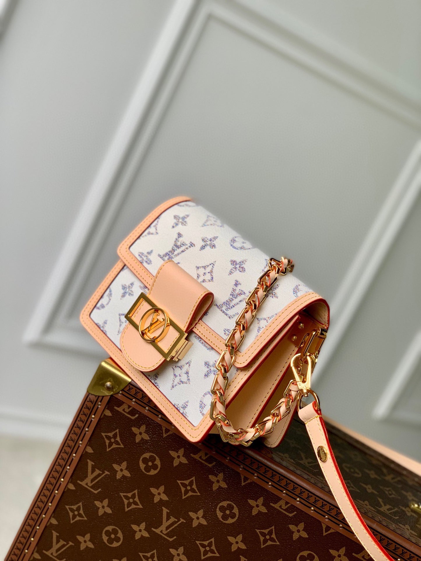Louis Vuitton Structured Monogram Canvas Mini Flap Bag with Gold Chain Strap