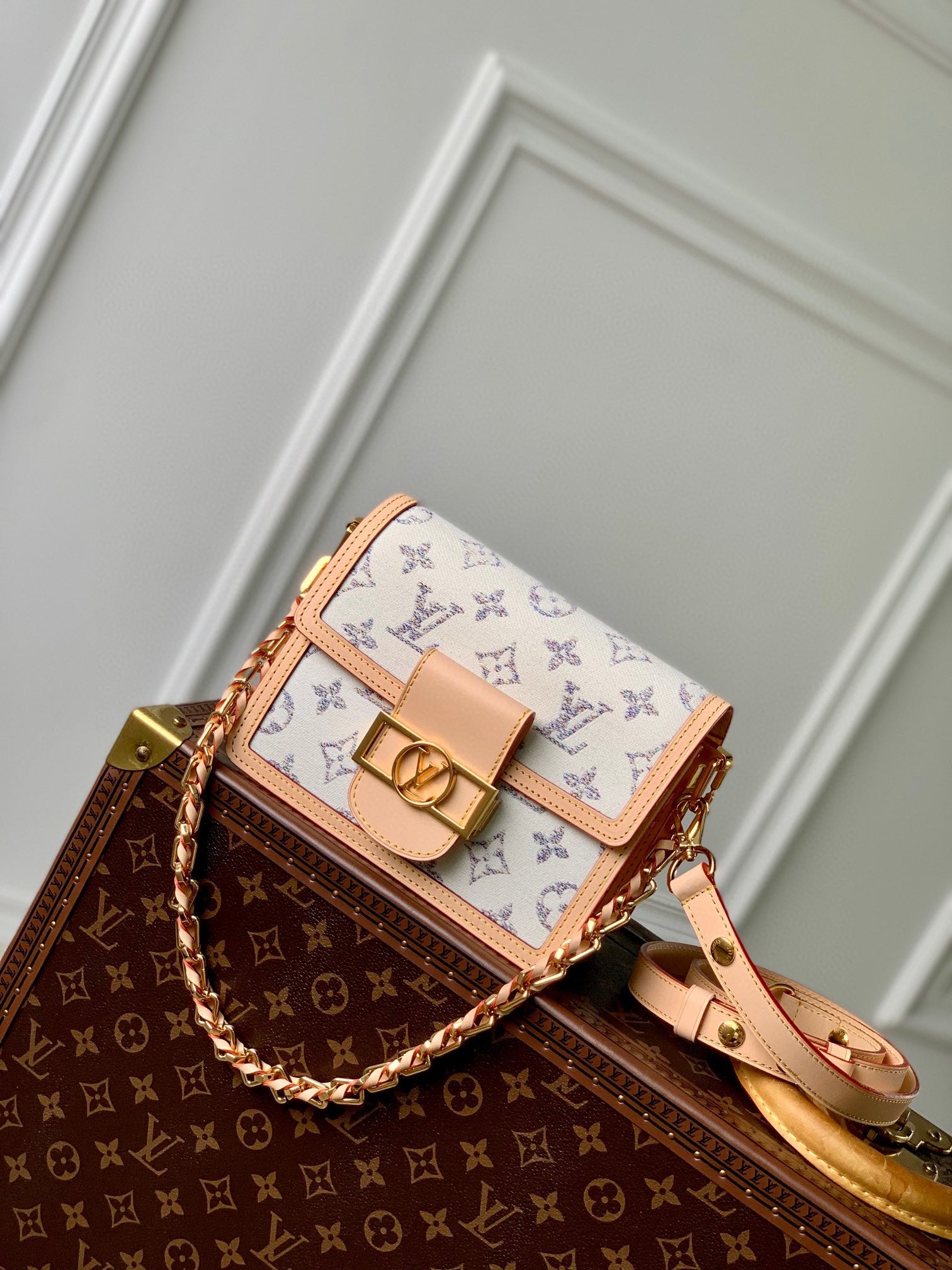 Louis Vuitton Structured Monogram Canvas Mini Flap Bag with Gold Chain Strap