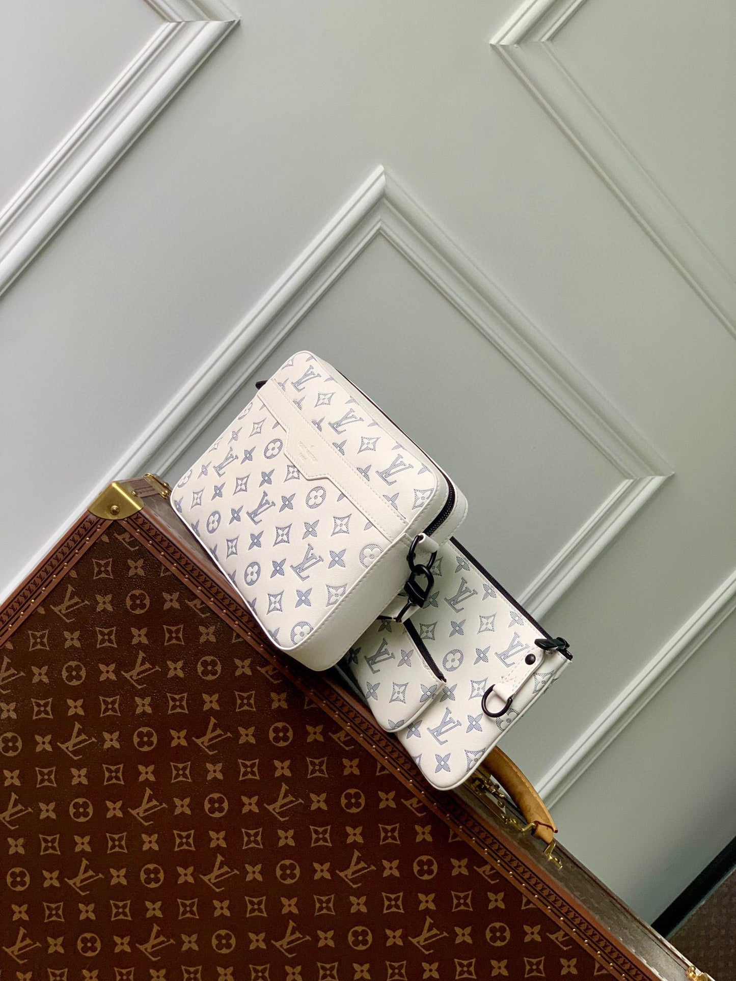 Louis Vuitton White Monogram Patterned Multi-Pouch Crossbody Bag Set