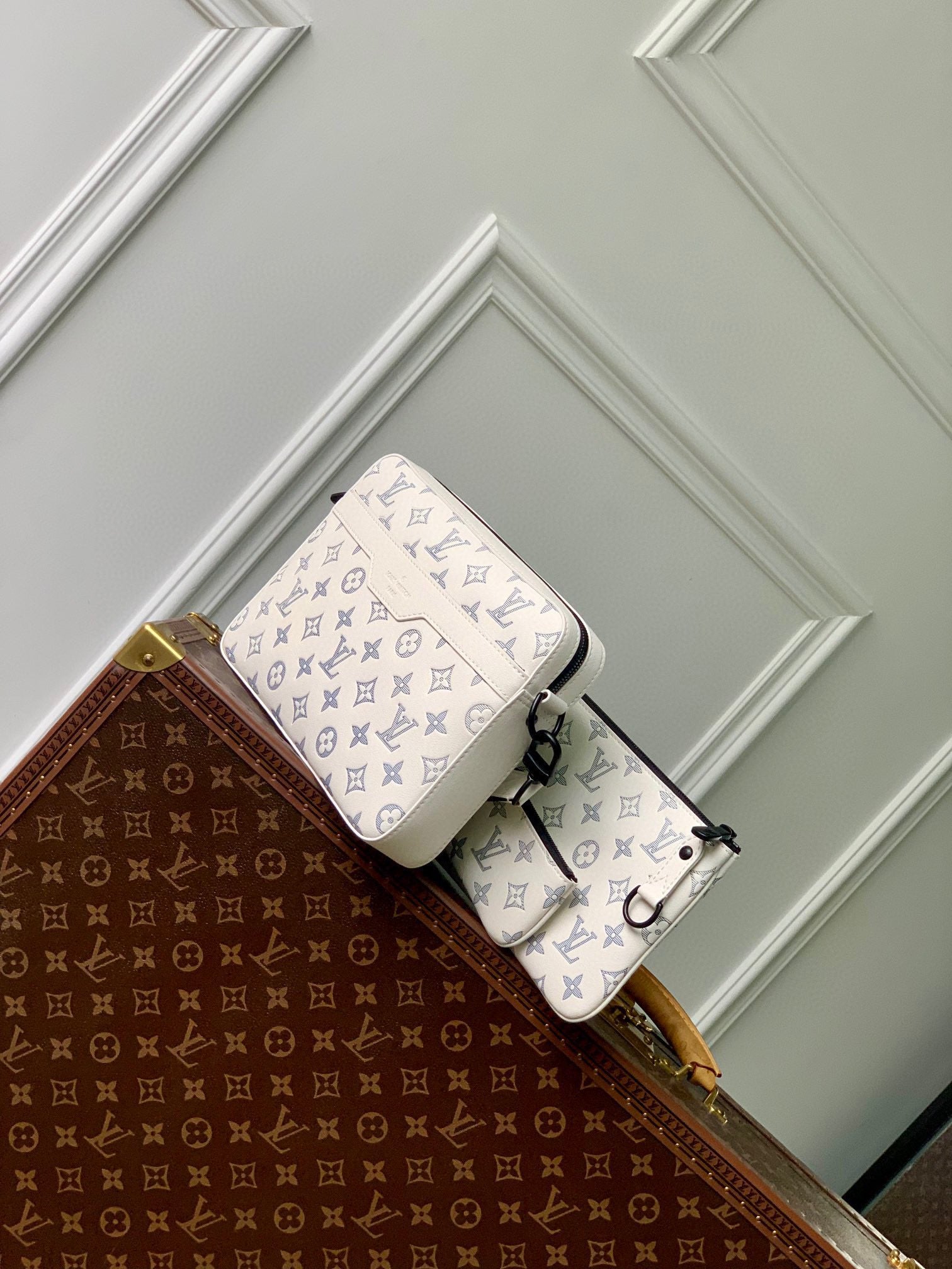 Louis Vuitton White Monogram Patterned Multi-Pouch Crossbody Bag Set
