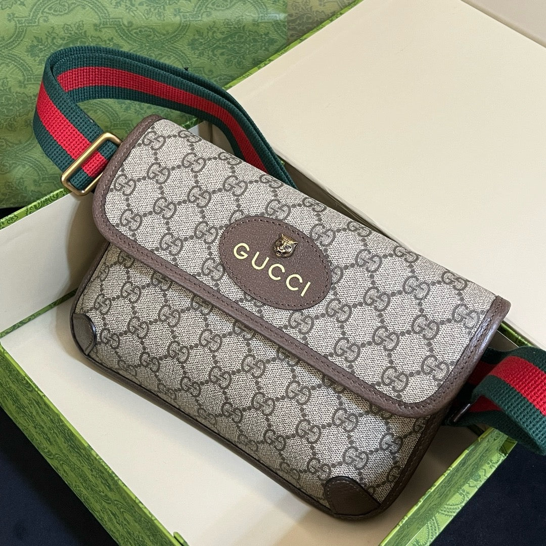 Gucci Vintage Monogram Canvas Belt Bag with Striped Webbing Strap
