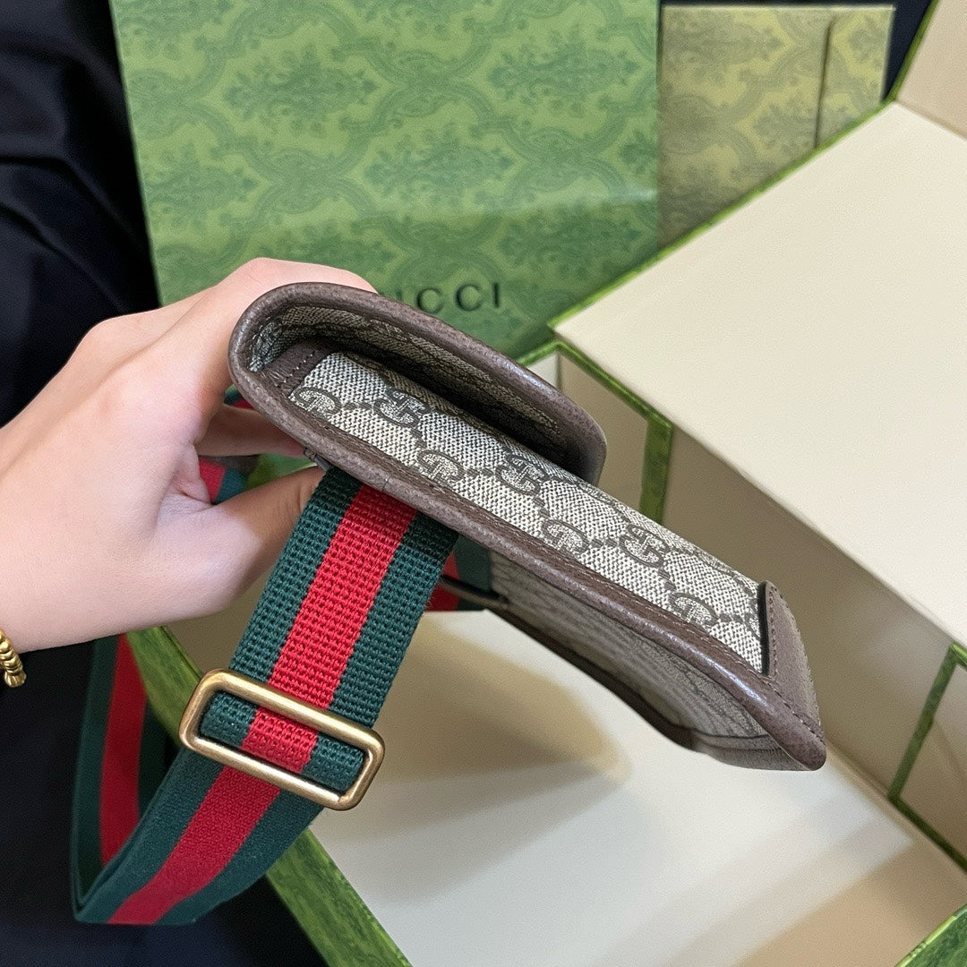 Gucci Vintage Monogram Canvas Belt Bag with Striped Webbing Strap