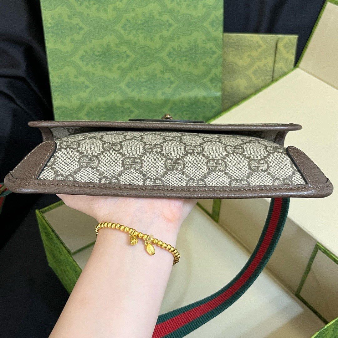 Gucci Vintage Monogram Canvas Belt Bag with Striped Webbing Strap